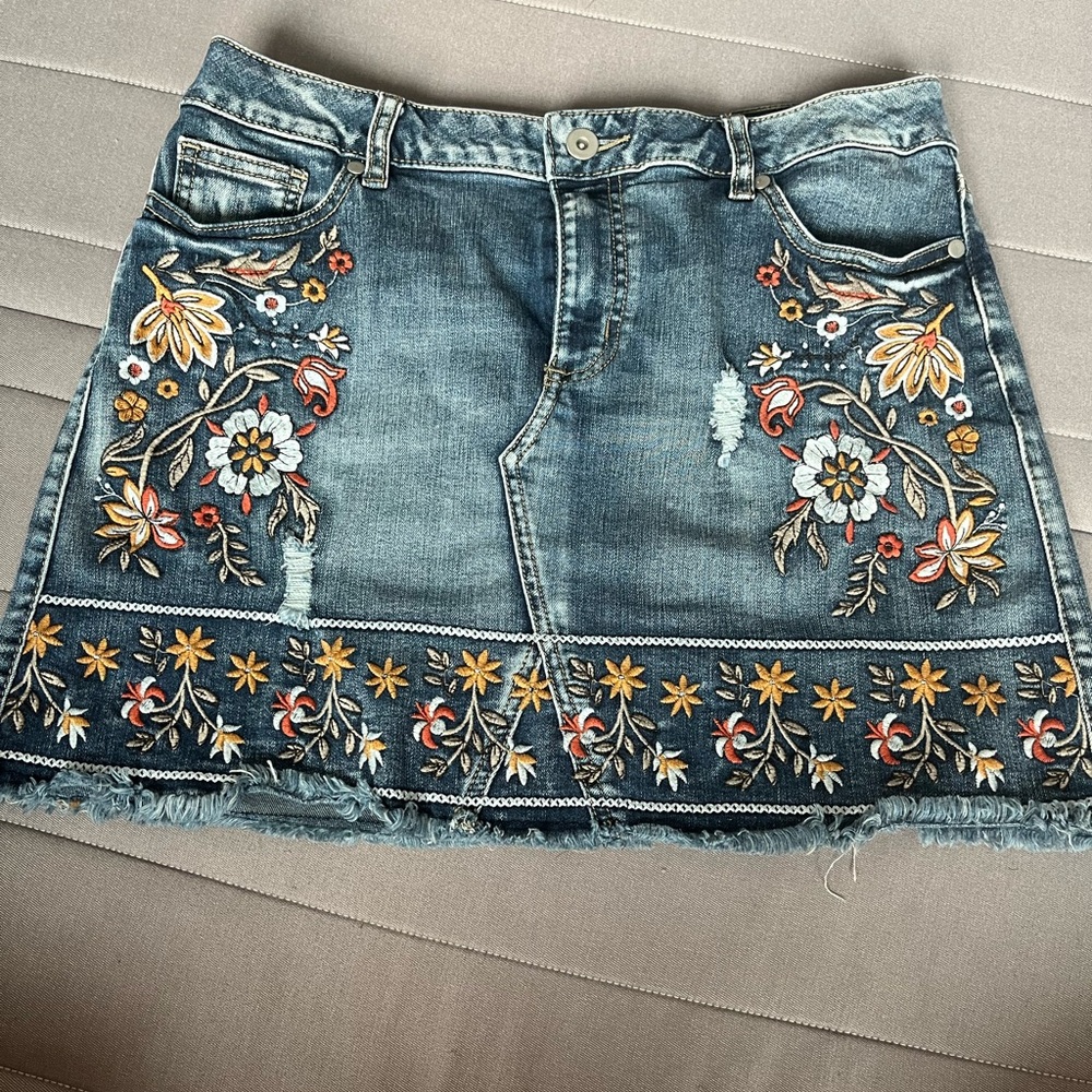 Embroidered Denim Skirt